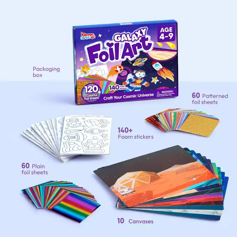 Klever Kits Outer Space Foil Art Kit, Mess Free Coloring Foil Foam Stickers, Arts & Crafts, Travel Toys Christmas Birthday Gift for Boys Girls Age 4+