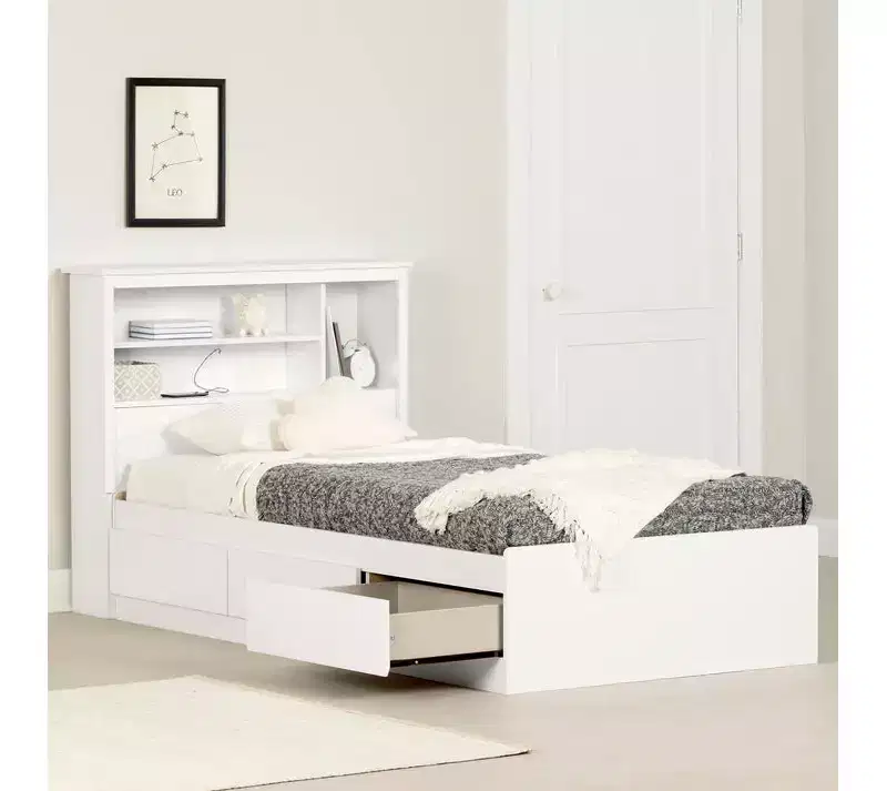 HomeStock 40 in.H Twin Size White with Bookcase Beds made of Particle Board Bed Frame