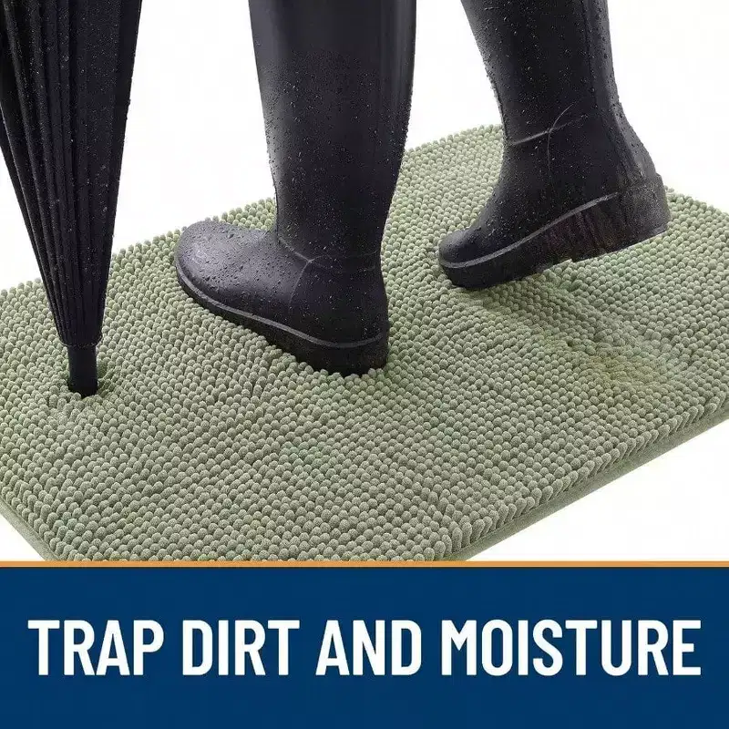 Paw-Friendly Chenille Dog Mat 36x24, Sage Green Quick-Dry Mud-Trapping Non-Slip Rug