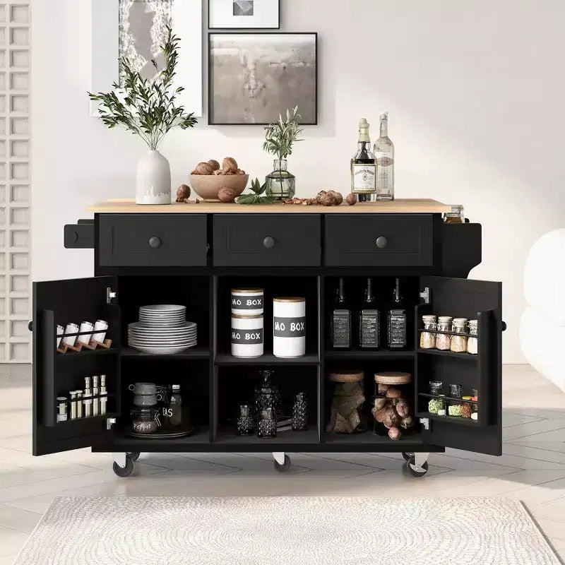 Storage Cabinet, Kitchen Cabinet with 5 Wheels, 2 Doors and Internal Storage Racks, Cabinet for Dining Room, Kitchen