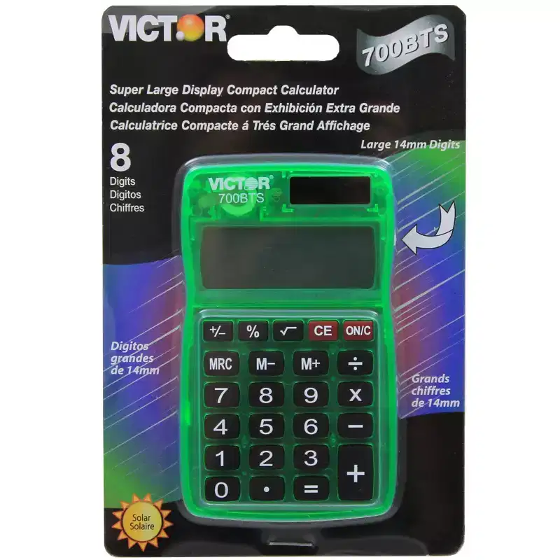 Victor Dual Power Pocket Calculator, Pack of 5