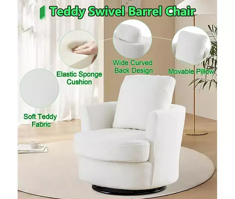 GDFStudio Bertha Swivel Boucle Upholstered 32 Wood and Steel Chair