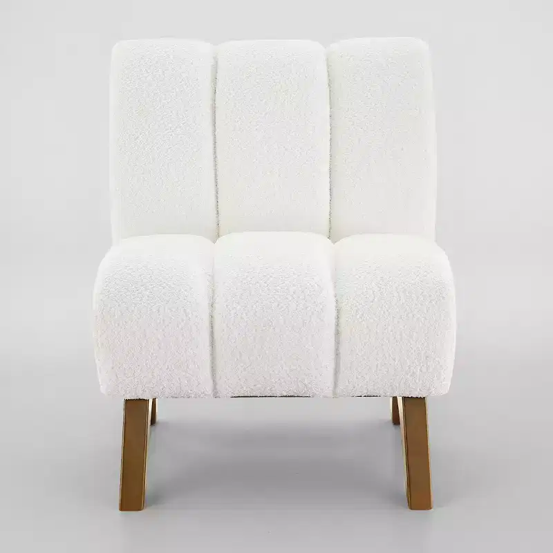 Art Leon Polar Fleece Fabric Upholstered Accent Slipper Chair with Rubber Wood Legs