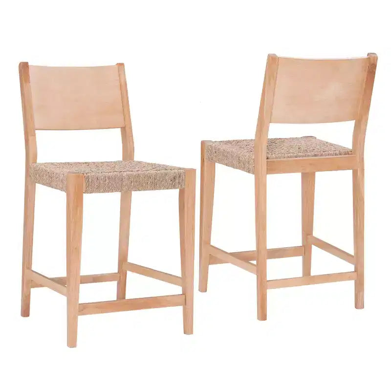 Set of 2 Clara Handwoven Seagrass Seat Counter Height Barstools Natural - Powell Company