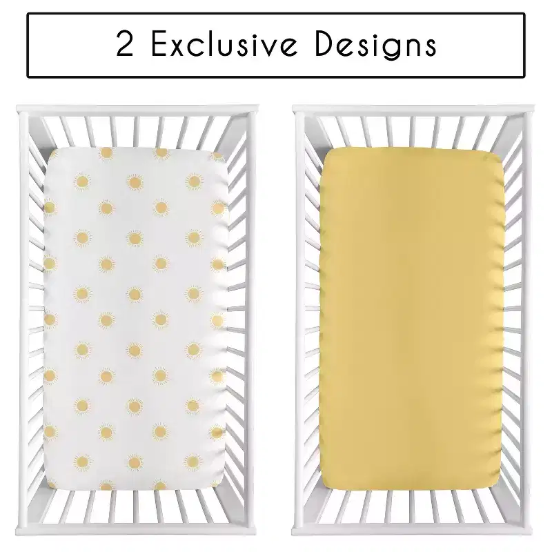 Sweet Jojo Designs Boy, Girl, Unisex/Gender Neutral 2pc Fitted Crib Sheets Set Boho Sun White and Mustard Yellow