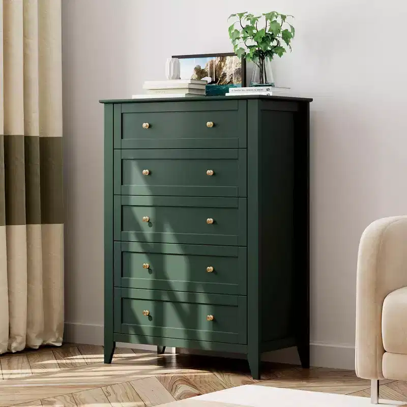 Tall 5 Drawer Dresser with Deep Drawers Metal Knobs Modern Wooden Chest of Drawers for Bedroom Entryway Hallway