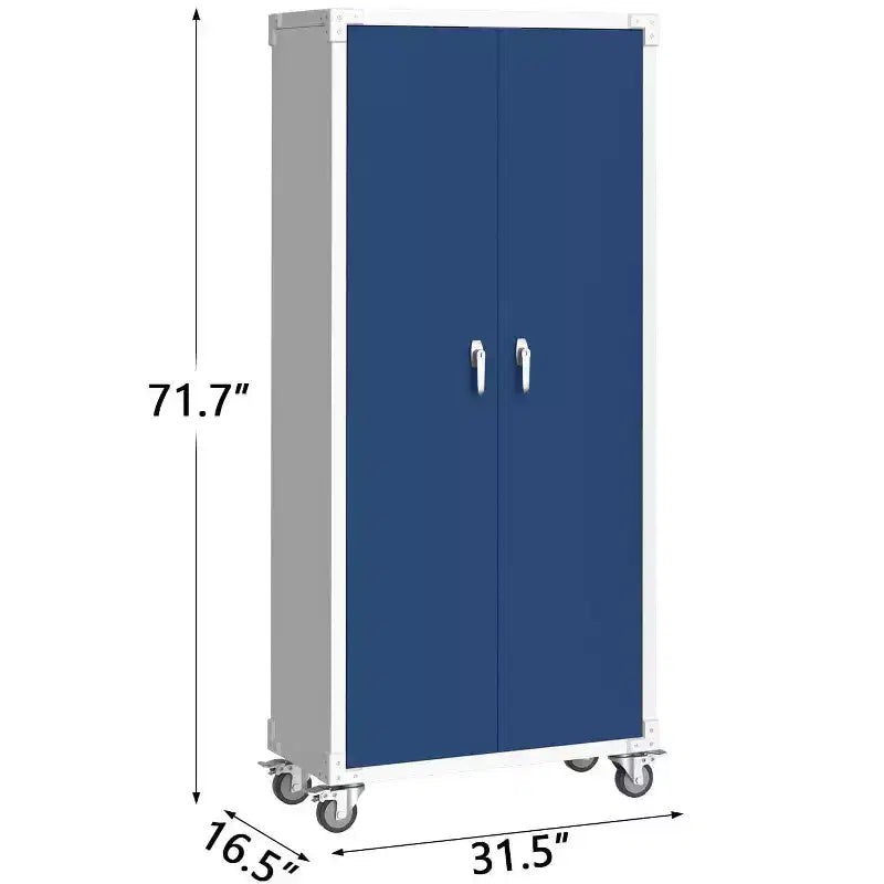 72 H Locker Storage Cabinet - Heavy Duty Metal Cabinet with 2 Doors & 4 Adjustable Shelves, Lockable Garage Office Organization Utility - Blue