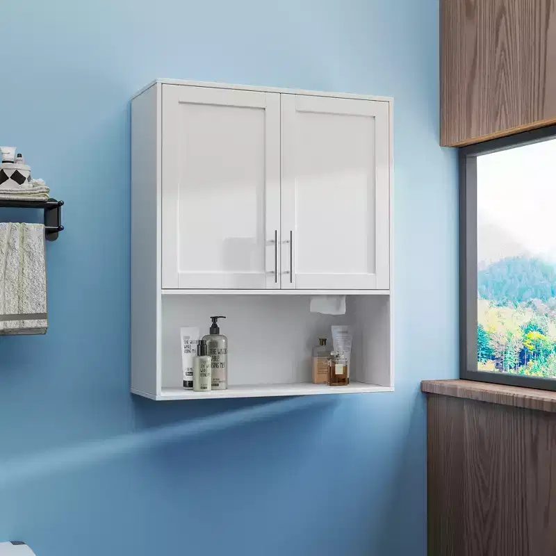 GDFStudio Samuel Modern 31.5'' Bathroom Mirror Cabinet with Facial Tissues Slot, 2 Doors and Adjustable Shelf