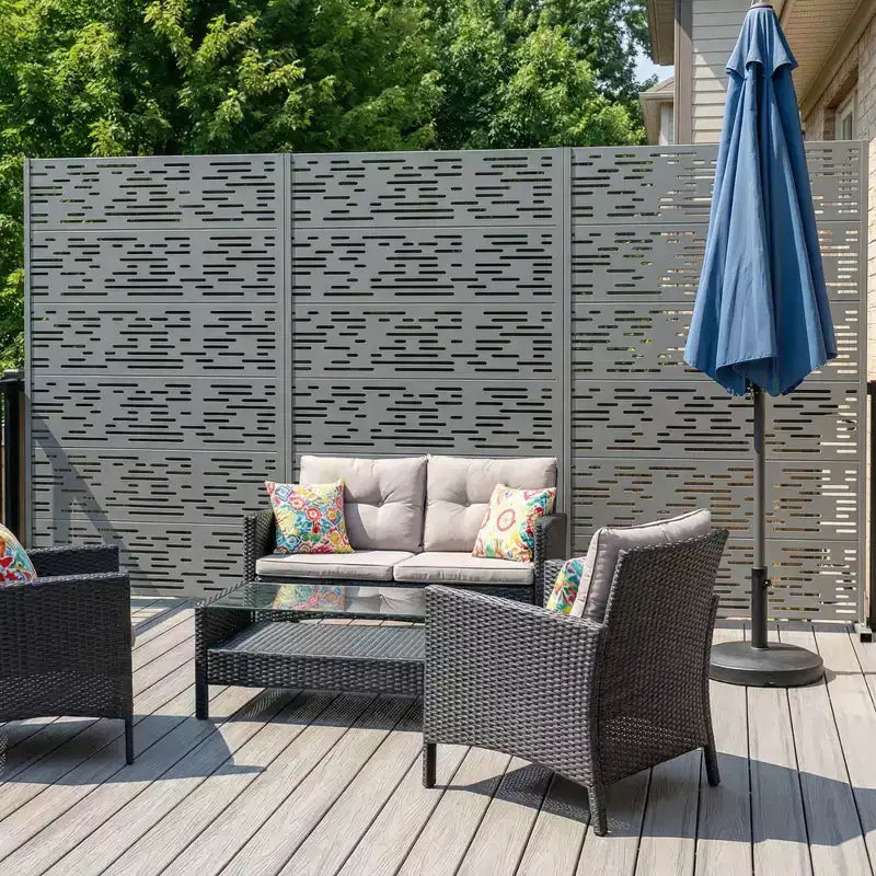 MAYEERTY Godfrey Light & Shadow B Gray Galvanized Steel Room Divider, 72x47x16, 6-Piece Double-Sided Privacy Screen