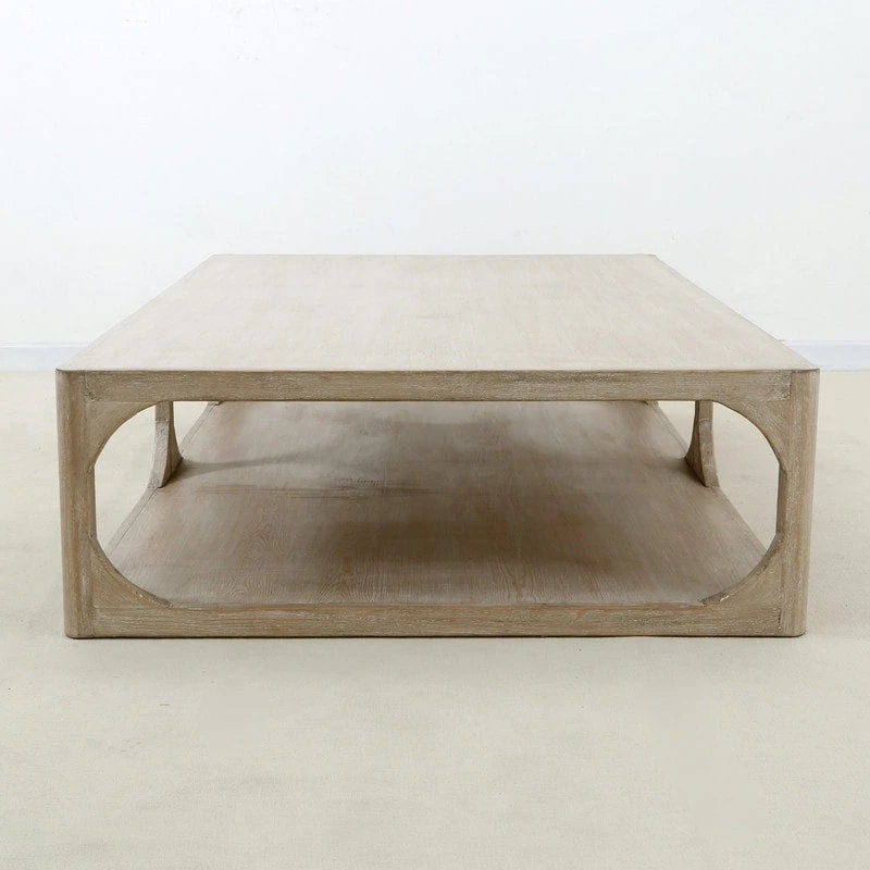 67 Handcrafted Reclaimed Wood Coffee Table, Weathered White Wash, Ming Style