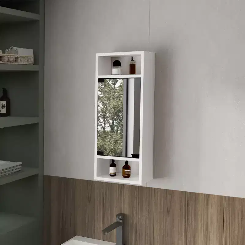 Pine-Like Medicine Cabinet Mirrored Door & Open Storage | White