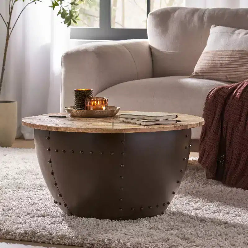 Christopher Knight Home Algonac Modern Industrial Handcrafted Mango Wood and Iron Storage Coffee Table, Natural