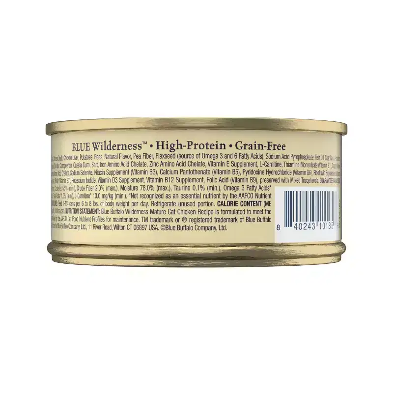 Blue Buffalo Wilderness High Protein Grain Free Natural Mature Pate Wet Cat Food with Chicken Recipe - 5.5oz