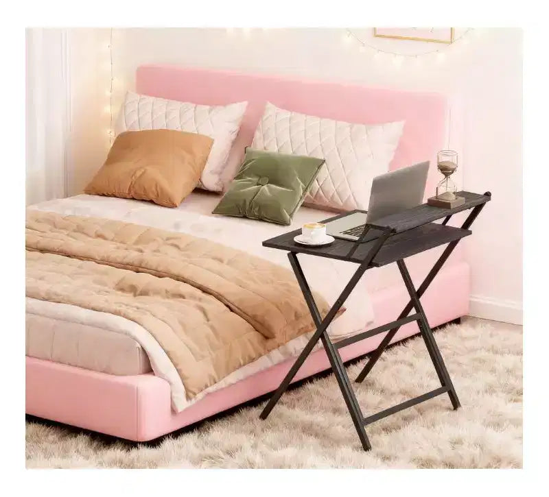 Foldable Desk with Monitor Shelf �C X-Frame, Space-Saving Design