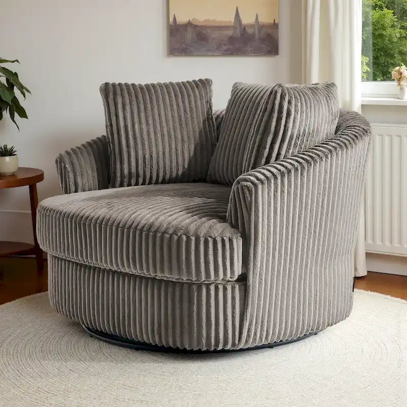 Fauteuil pivotant surdimensionné 43 W en velours côtelé pelucheux avec accoudoirs encastrés