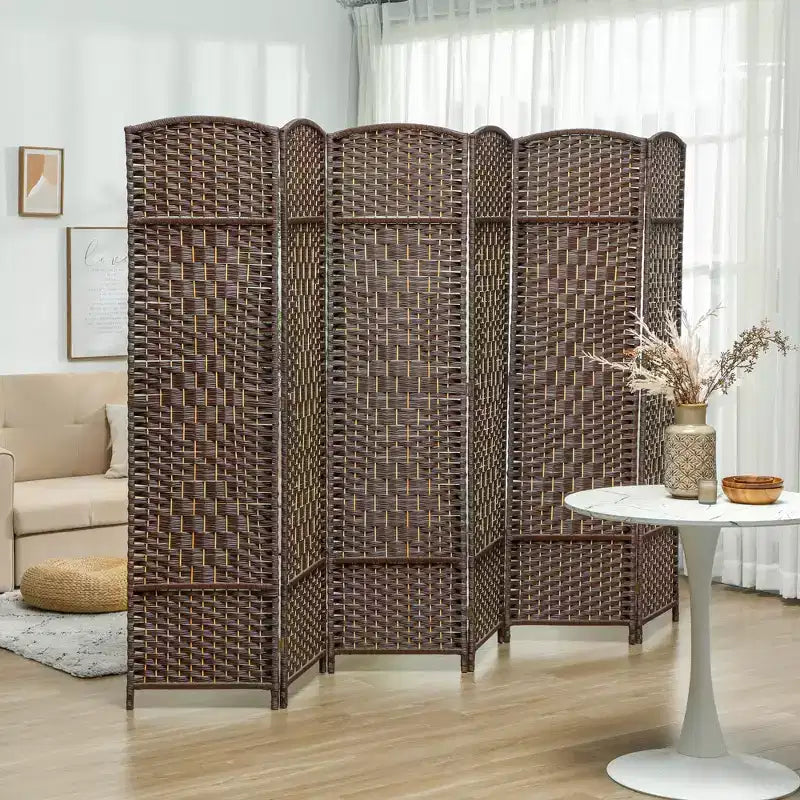 Folding Room Divider Screen 6 Panel 6' Tall Privacy Screen Freestanding Wood Partition for Home Office