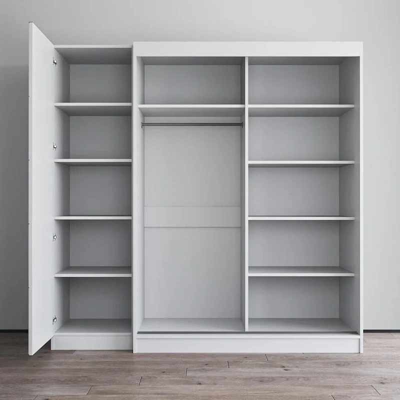 2-Door Wardrobe with Mirror, Glass Front, 2-Person (Gray / Black / White)