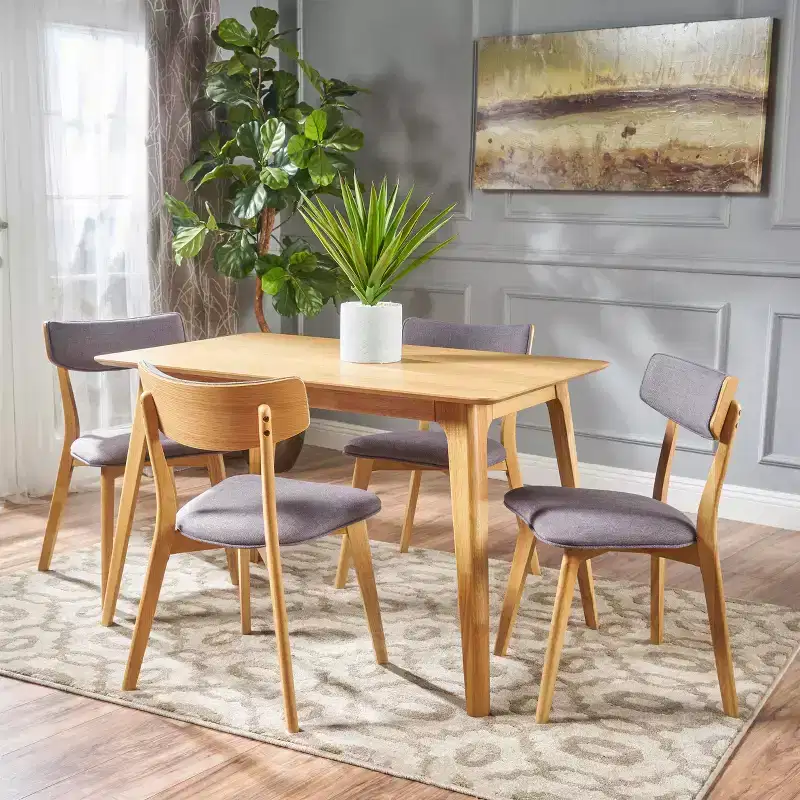 Leora Mid-Century Modern Wood Fabric Upholstered 5 Piece Dining Set