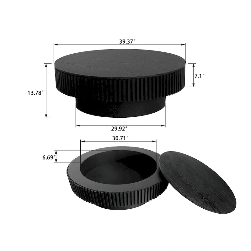 Modern Solid Wood Veneered Round Coffee Tea Table with Storage