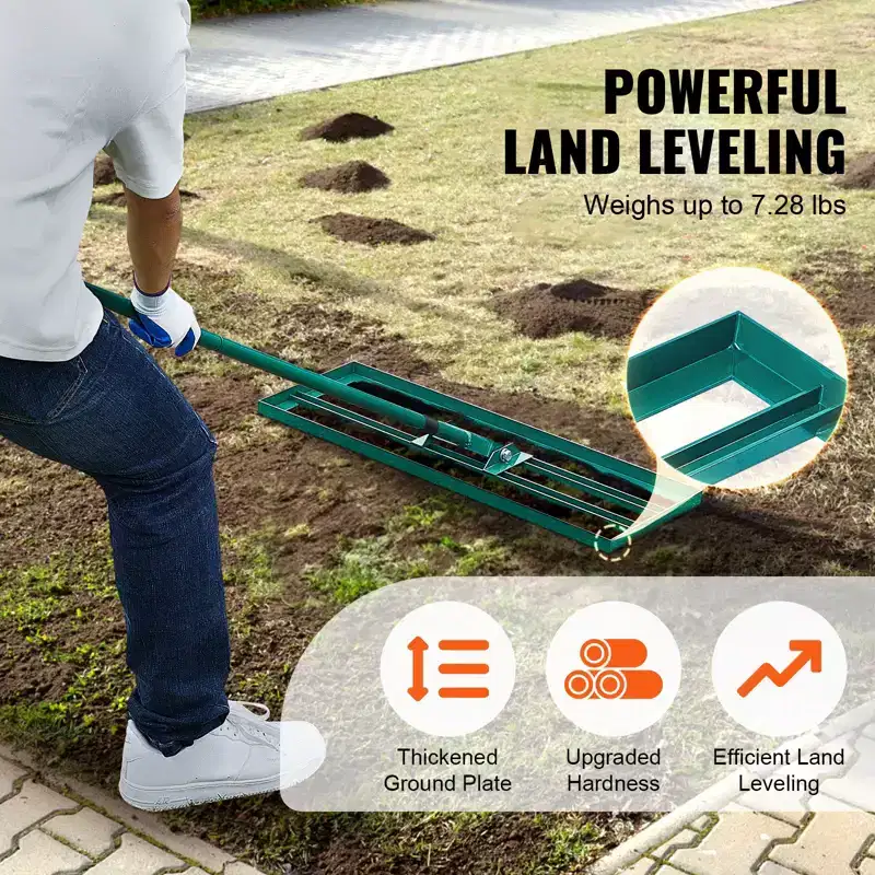 NAYSAYE Lawn Leveling Rake Heavy Duty Yard Leveler Tool for Garden Golf Lawn And Farm Care, Green, 33.27*12.01*2.56