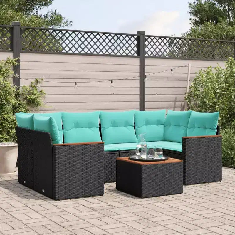 vidaXL Garden Sofa Set Black PE Rattan 7 Piece Adjustable Armrests