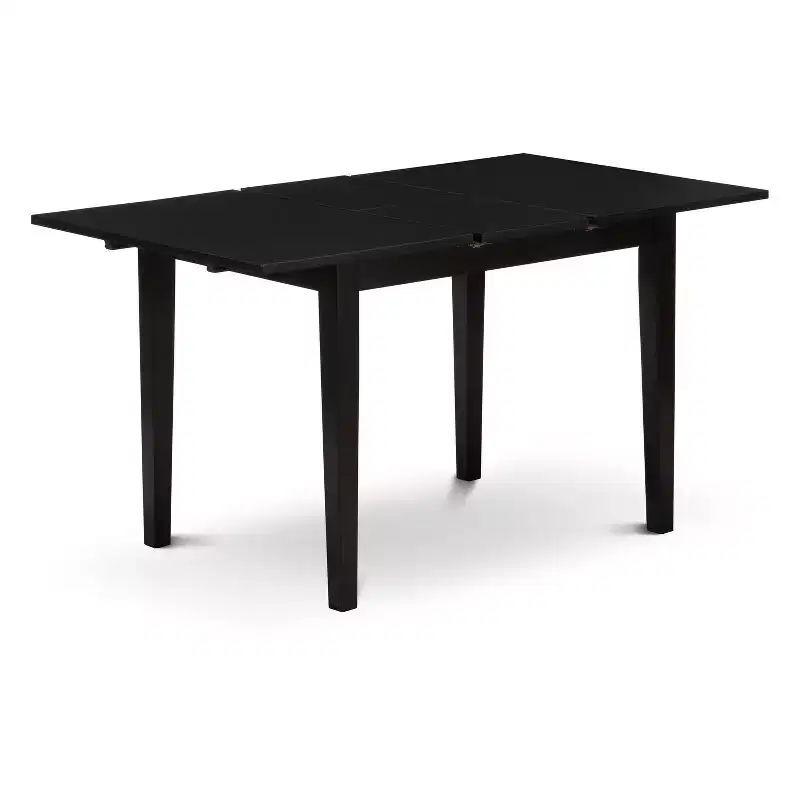 HomeStock Belmont 5-Pc Wood Dining Table Set - 4 Wooden Padded Chairs and Butterfly Leaf Rectangular Rectangle Table and 4 Legs - Black Finish