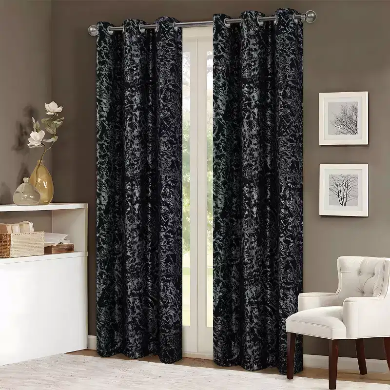 RT Designers Collection Brighton Foil Jacquard Polyester Grommet 2 Pack Window Curtain Panel Set 36 x 84 Black