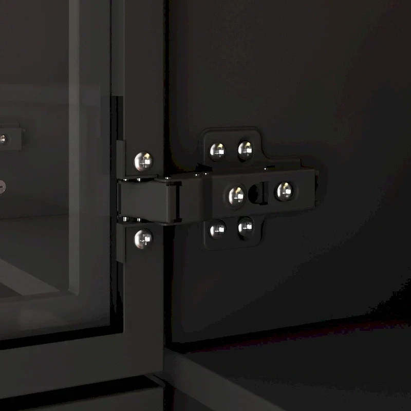 Armoire de rangement avec éclairage LED et portes entièrement vitrées, style dressing.