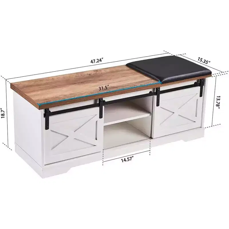 Acekool 2-Tier Entryway Shoe Bench with Cushion, Sliding Door & Adjustable Shelf, Large Storage Organizer for Narrow Spaces, White