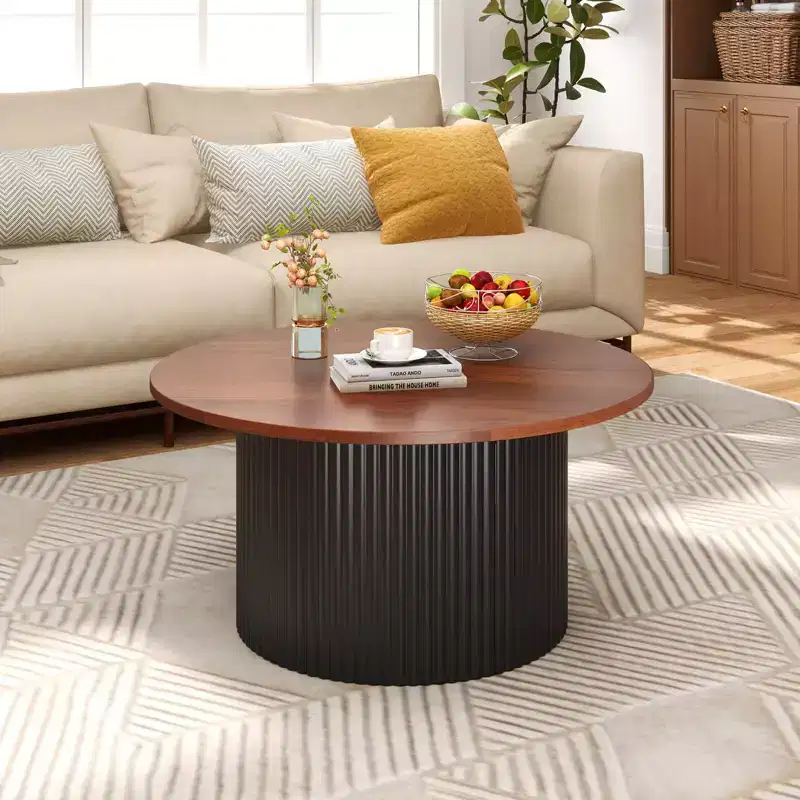 Costway Round Coffee Table 32 Tea Table with Solid Wood Frame Home Accent Cocktail Table