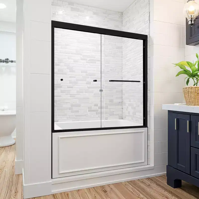 MAYEERTY 60x58in Sliding Bathtub Shower Door, Aluminum Tempered Glass Shower Door for Bathroom, Matte Black