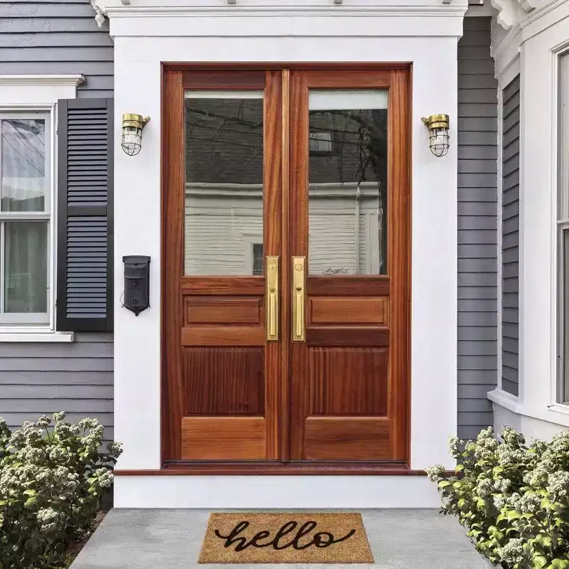 Large Hello Print Welcome Mat 30x17, Brown Outdoor Front Door Entrance Mat