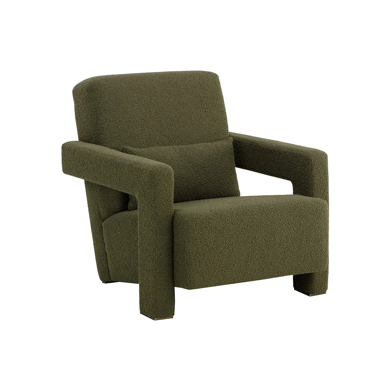 Reclining Boucle & Antique Gold Steel Lounge Chair with Sculpted Arms for Living Room