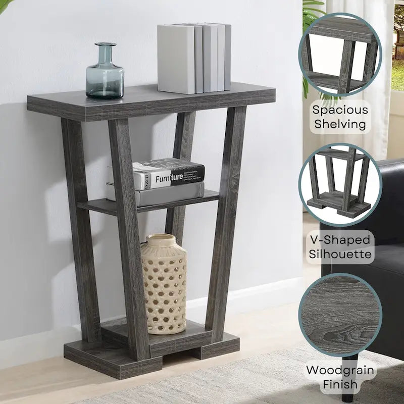 V-Shaped Console Table with Shelves