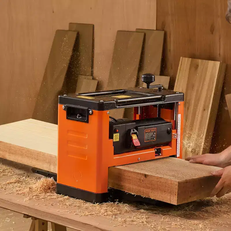 VEVOR Thickness Planer, Three-Blade, 13 In Width Worktable Power Benchtop Planer, 2000W 23500 RPM Powerful Motor, Dual Rollers, Single Speed, Orange