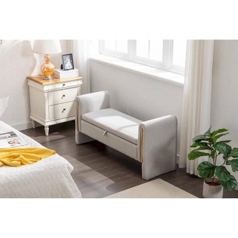 Velvet Storage Bench with Metal Trim