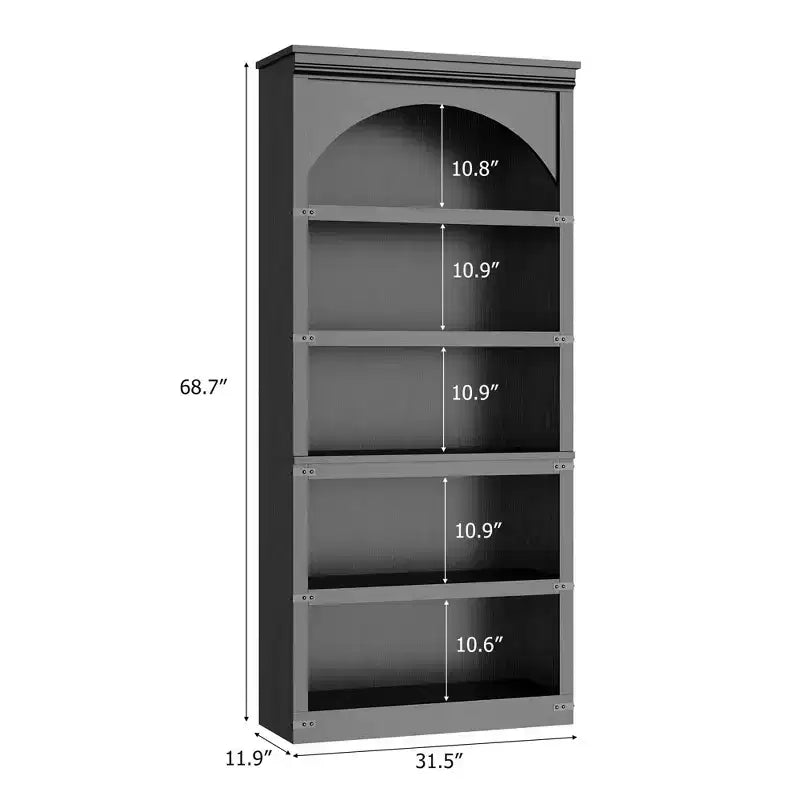 Arched Bookcase 5 Shelf Bookshelf 68.7 in Tall Bookcase Farmhouse Curved Storage Rack Wooden Bookshelves for Home Office, Living Room