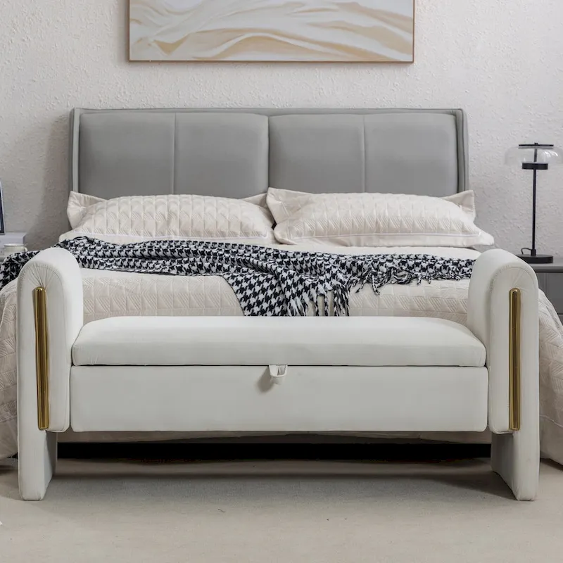 Velvet Storage Bench with Metal Trim