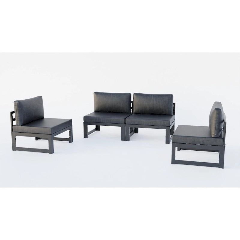 LeisureMod Chelsea 4-Piece Armless Patio Sectional Sofa Set with Cushions for Patio Porch Backyard Garden