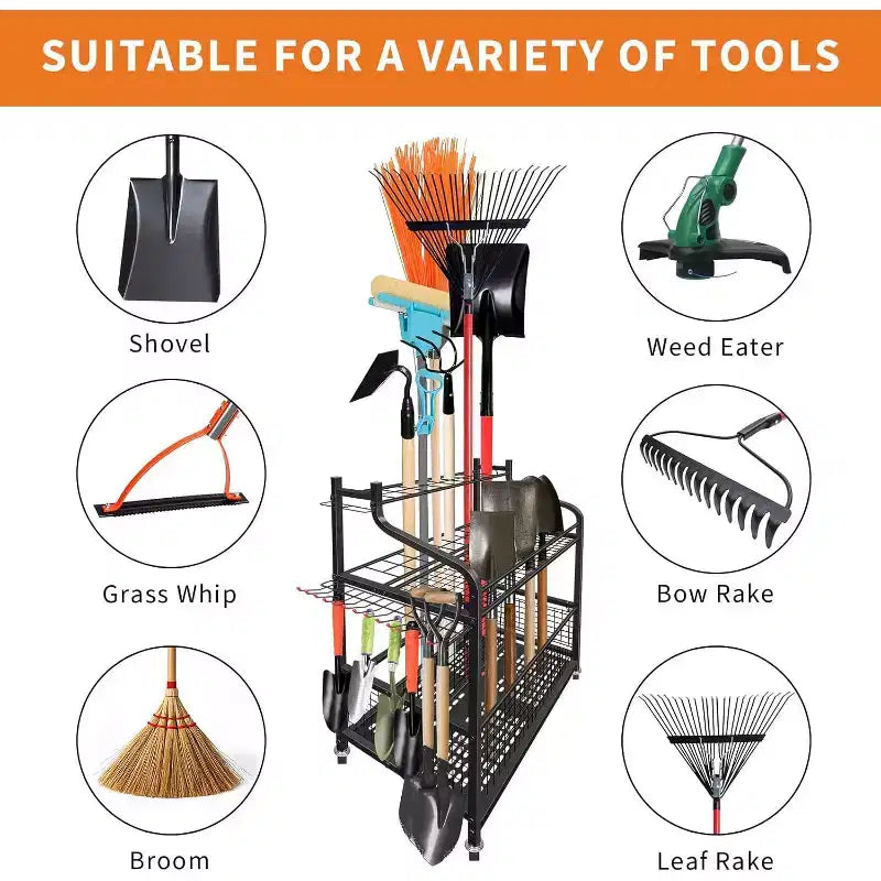 Vertical Wheeled Garden Tool Organizer with Shelves & Baskets - For Garden Tool Storage
