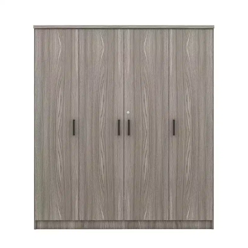 Armoire-penderie en bois à 4 portes avec tringle, 1 tiroir et étagères de rangement