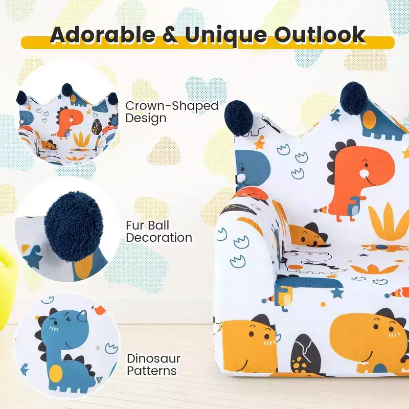 Costway Kids Sofa Chair Foam Filled Armchair Dinosaur Toddler Couch with Cover & Pillow