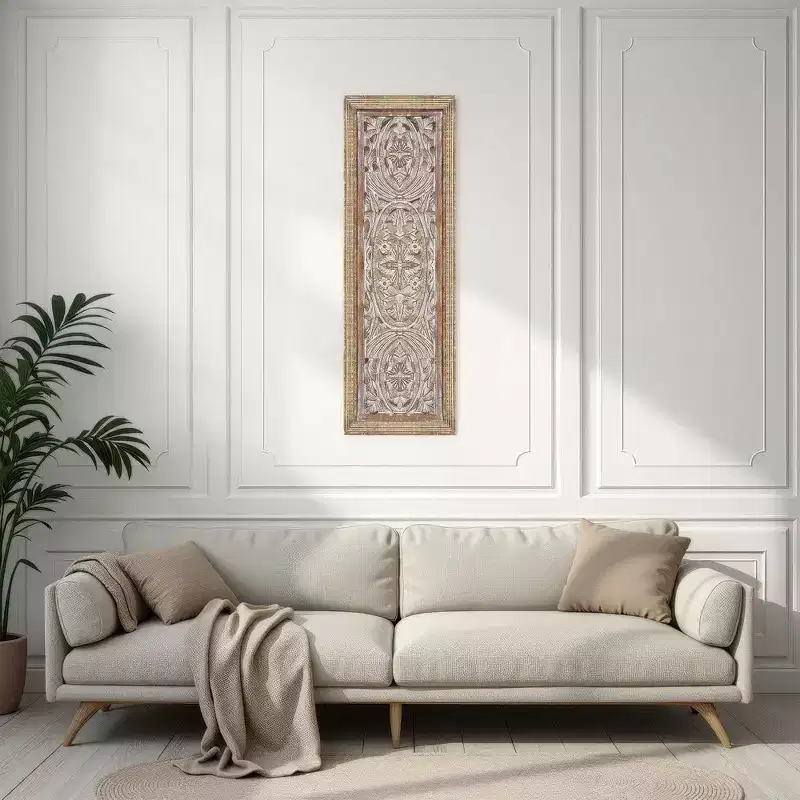 Royal Hampton Rectangular Mango Wood Wall Panel Hand Crafted With Intricate Carving
