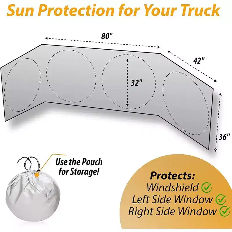 Zone Tech Semi-Truck Sunshade for Windshield and Side Window - Protective Reflective Magic Sunshade Maximum Coverage to Block UV Sun Heat Rays