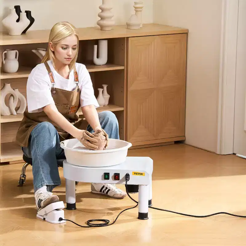 VEVOR Pottery Wheel, 11 in Ceramic Wheel Forming Machine, 60-300 RPM Speed Adjustable Foot Pedal, Adjustable Lift Leg, Detachable Basin, White