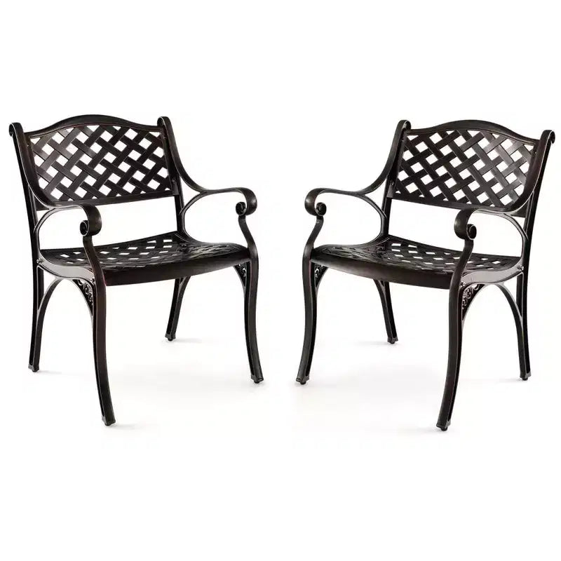 Costway 2/4 PCS Cast Aluminum Patio Chairs Set of 2 All Weather Outdoor Dining Chairs with Armrests Bronze