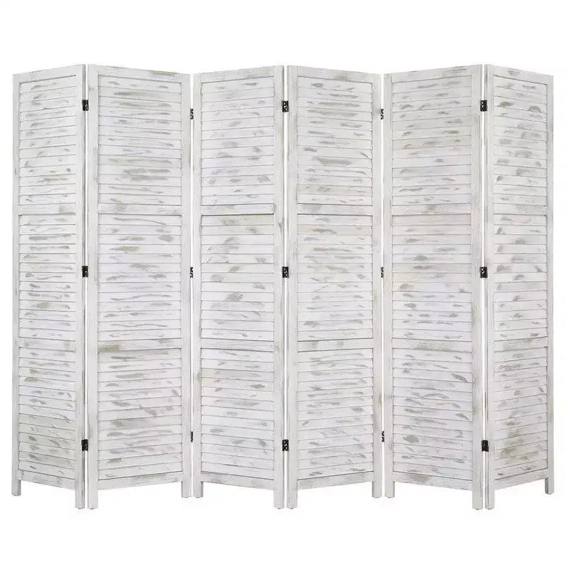 6-Panel Wood Room Divider, Freestanding Privacy Screen, 71H x 108W in
