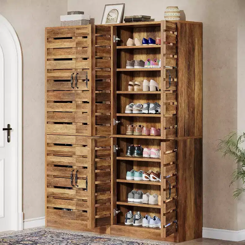 Armoire à chaussures Lantine de 70,8 cm de haut avec portes à persiennes, meuble de rangement vertical à 9 niveaux pour 27 paires de chaussures