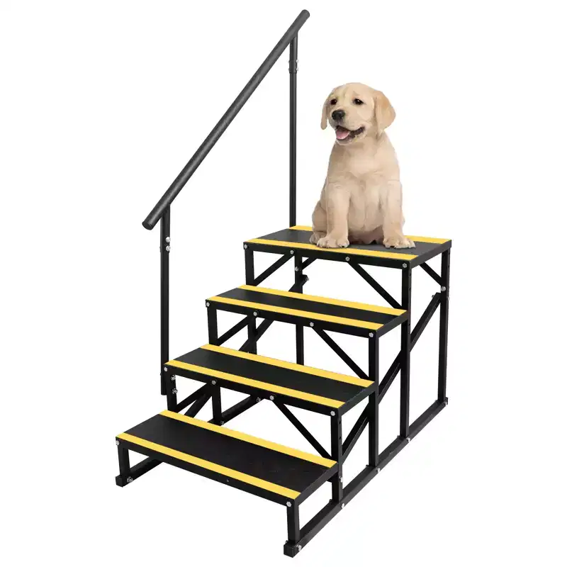 Heavy Duty Collapsible RV Steps with Non-Slip Treads & Handrail, 400 Lbs Capacity, for Camper/Trailer/Hot Tub/Pool, Black/Yellow, 3/4 Step