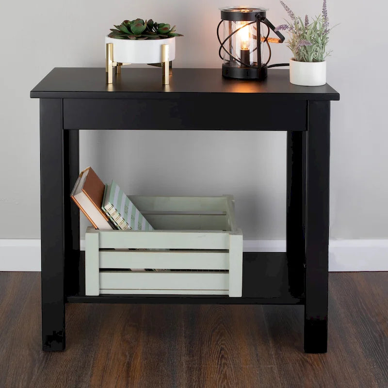 Narrow Side Table with Charging Station and Storage Shelf